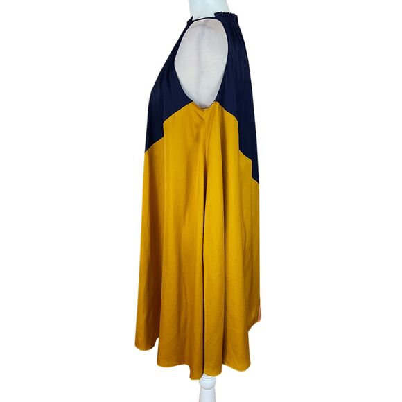 LOFT Colorblock Halter Swing Dress Size XS Navy Gold Peachy-Pink Light & Flowy - Picture 3 of 7